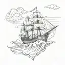 a ship in the ocean background tattoo design idea