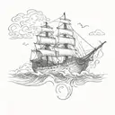 a ship in the ocean background tattoo design idea