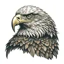 An eagle perched on Odin's shoulder in a realistic style tattoo design idea