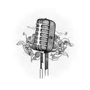 A microphone surrounded by swirling coffee beans and butterflies tattoo design idea
