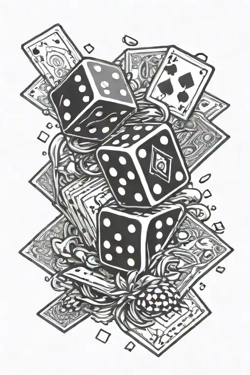 small dice with money and playing cards  tattoo design idea