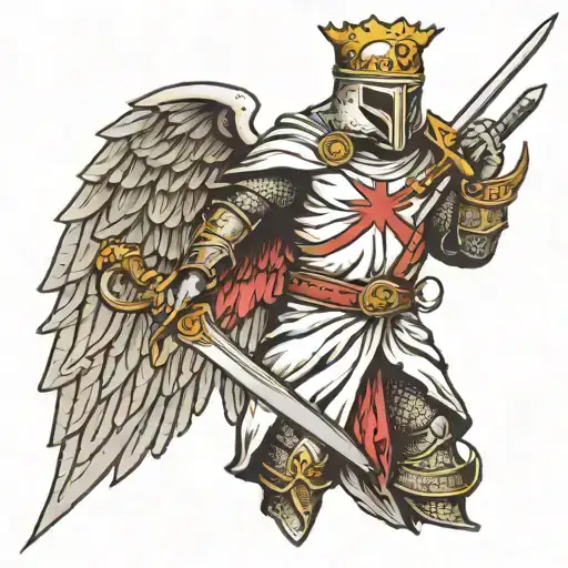 Knights Templar with wings holding a sword  tattoo design idea