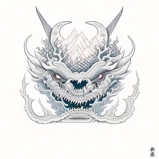 klamahama is a depition of a place where there is no sun, there is sorrow, darkness, guardian dragons, and mist.  tattoo design idea