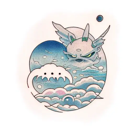 klamahama is a depition of a place where there is no sun, there is sorrow, darkness, guardian dragons, and mist.  tattoo design idea