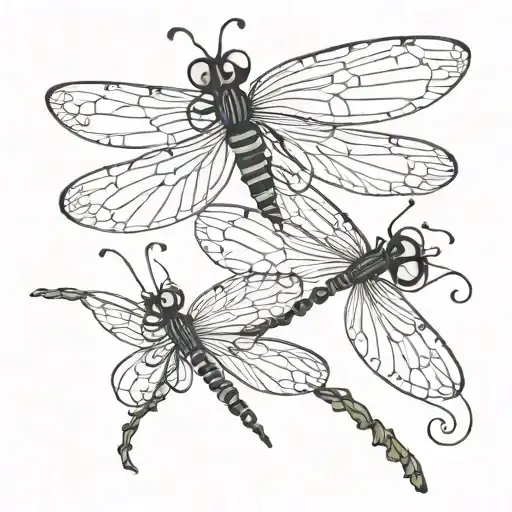 lovebug and coraline dragonfly flying tattoo design idea