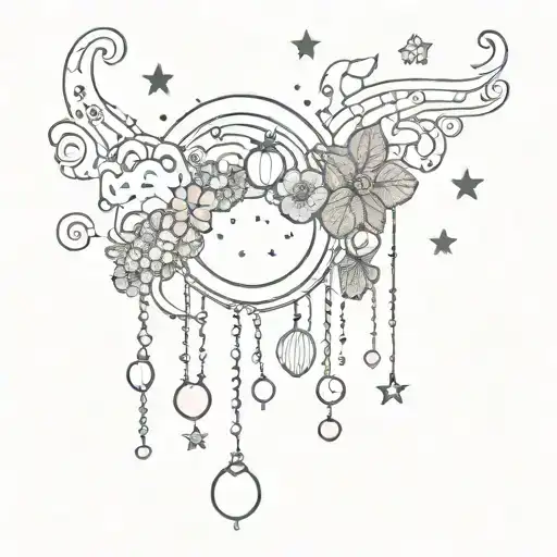 swirls and kawaii and delicate pearls and chains and stars and swirls and bows and strawberries outer space  tattoo design idea