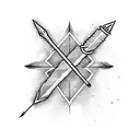 An arrow wrapped with a banner that says 'XXVI' tattoo design idea