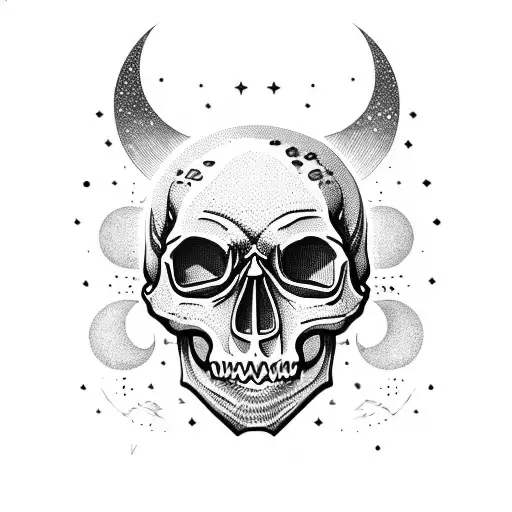 skull and moon and stars tattoo design idea