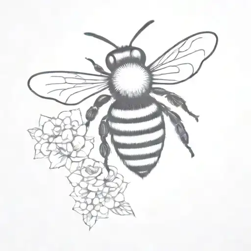 cute bee from the back, style between cartoon and realistic tattoo design idea