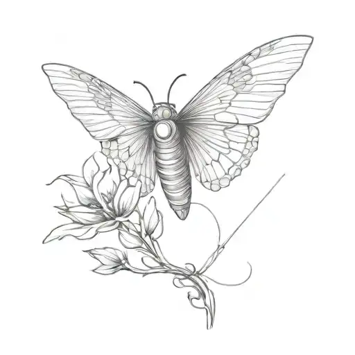 a sleeve with a moth in tricep and dragon in forearm  tattoo design idea