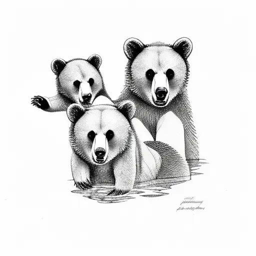adult bear and two cubs  tattoo design idea