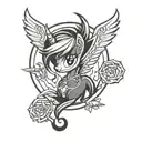 Design a blackwork tattoo showcasing Twilight Sparkle's cutie mark as a succubus emblem tattoo design idea
