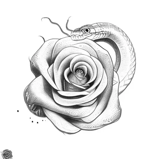 snake biting a rose with the text trust no one tattoo design idea