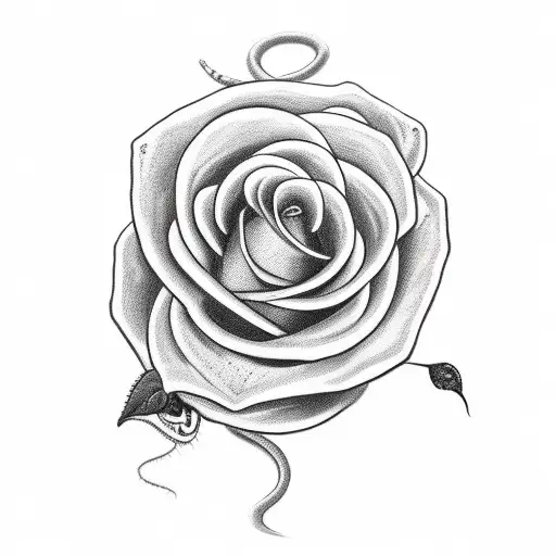 snake biting a rose with the text trust no one tattoo design idea