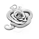 snake biting a rose with the text trust no one tattoo design idea