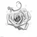 snake biting a rose with the text trust no one tattoo design idea
