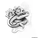 snake biting a rose with the text trust no one tattoo design idea