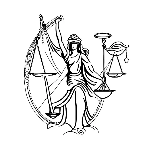 Lady Justice with blindfold and scales tattoo design idea