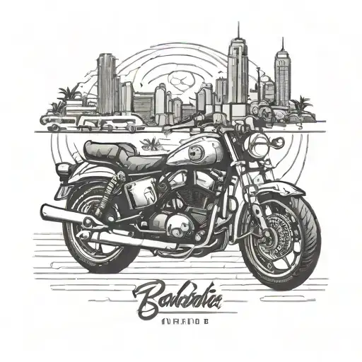 motorcycle, soccer, tropical city skyline tattoo design idea