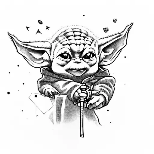 Dotwork Baby Yoda Tattoo Idea - BlackInk AI