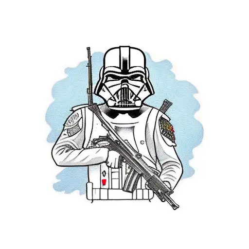 DARTH WADER USING AN AK47 ASSAULT RIFLE tattoo design idea