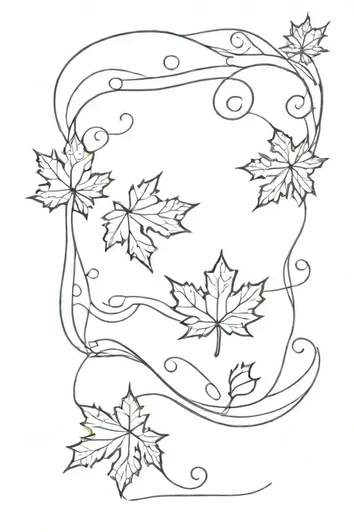 maple leaves falling water waves tattoo design idea