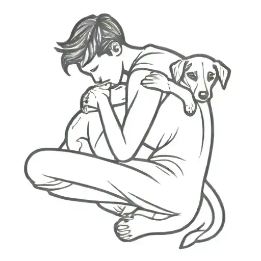 boy hugging a dog sitting tattoo design idea
