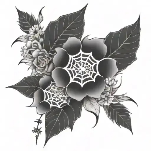 spider web flower bouquet tattoo design idea