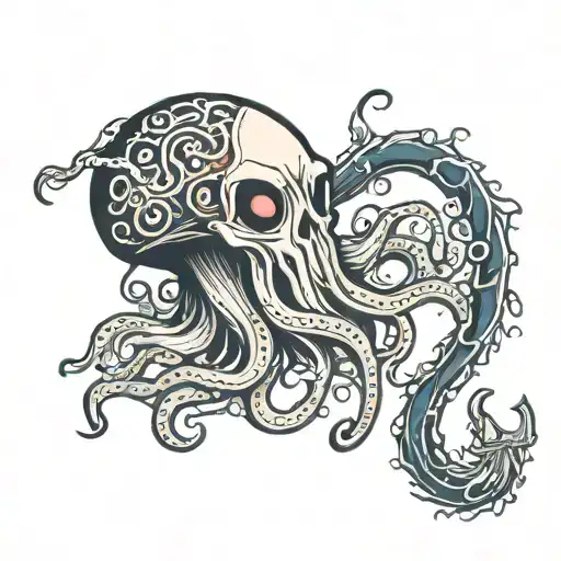 The anchor squid wrapped around it and a jelly fish floating near the squid.  tattoo design idea
