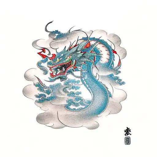 warrior , dragon and Japanese house tattoo design idea