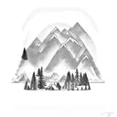 Mountain Scene with river banks tattoo design idea