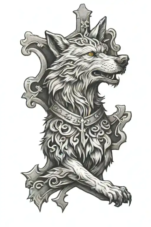 wolf angry serbia orthodox cross tattoo design idea