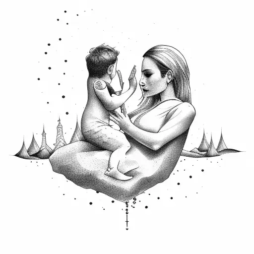 mother and son tattoo design idea