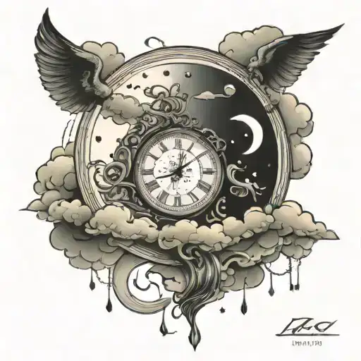 lunar eclipse / time / clouds tattoo design idea