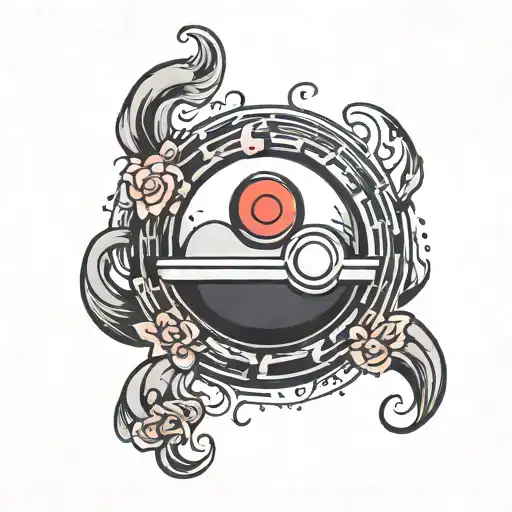Deathly allows sign with a poke ball inside and the hidden leaf symbol tattoo design idea