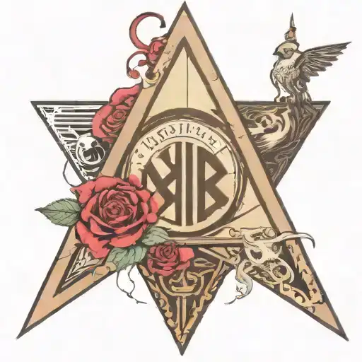 Deathly allows sign from Harry potter as the main theme. Inside the triangle have a pokeball and the hidden leaf symbol tattoo design idea