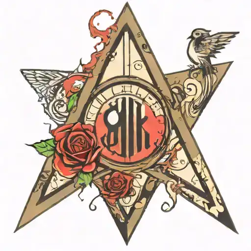 Deathly allows sign from Harry potter as the main theme. Inside the triangle have a pokeball and the hidden leaf symbol tattoo design idea