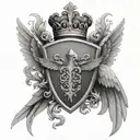 family crest, mantle, wings, helmet tattoo design idea