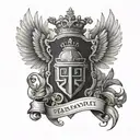 family crest, mantle, wings, helmet tattoo design idea