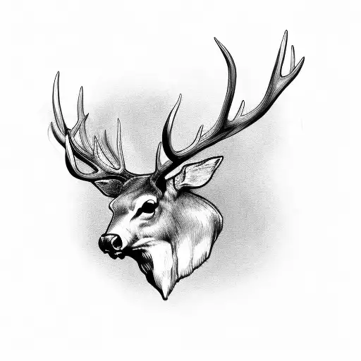 fine line simple realistic elk skull with antlers  tattoo design idea