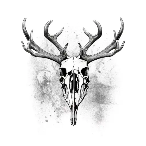  fine line simple realistic elk skull with antlers  tattoo design idea