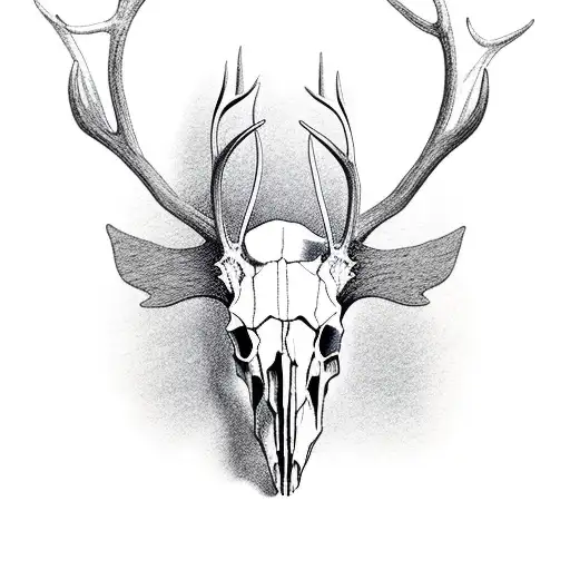 elk skull fine line simple realistic elk skull with antlers  tattoo design idea