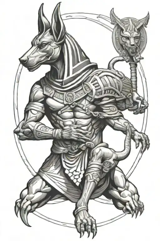 anubis holding Cerberus guarding tattoo design idea