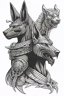 anubis holding Cerberus  tattoo design idea