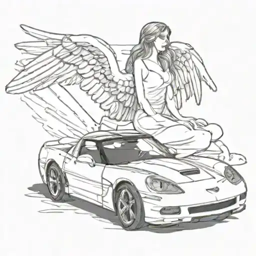 angel looking over a corvette tattoo design idea