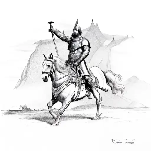 robert the bruce riding a horse with a landscape in background  tattoo design idea