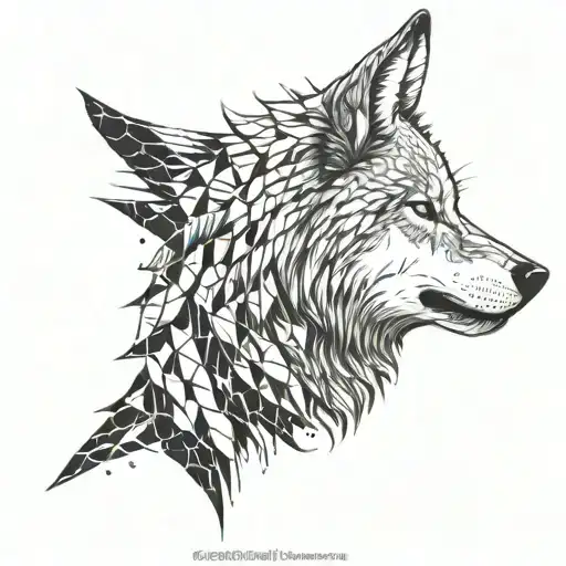 wolf head, side profile, angry, 1 wolf, Daniel Silva style tattoo design idea