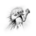 man holding a sign and riding an ostrich  tattoo design idea