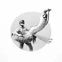 man holding a sign and riding an ostrich  tattoo design idea