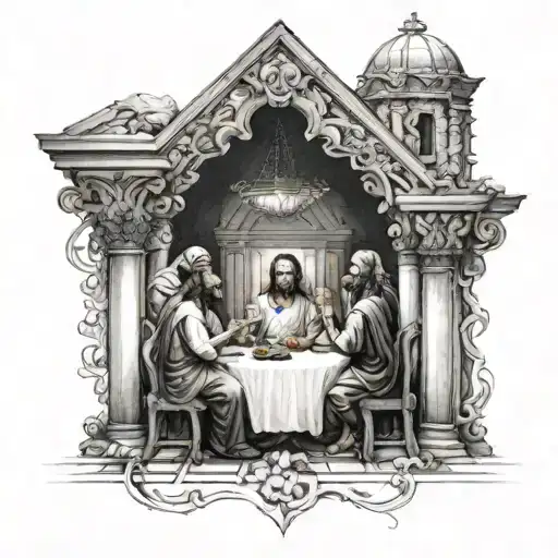 Design a tattoo featuring a powerful Biblical scene, like the Last Supper or the Sermon on the Mount, with intricate details and symbolism tattoo design idea